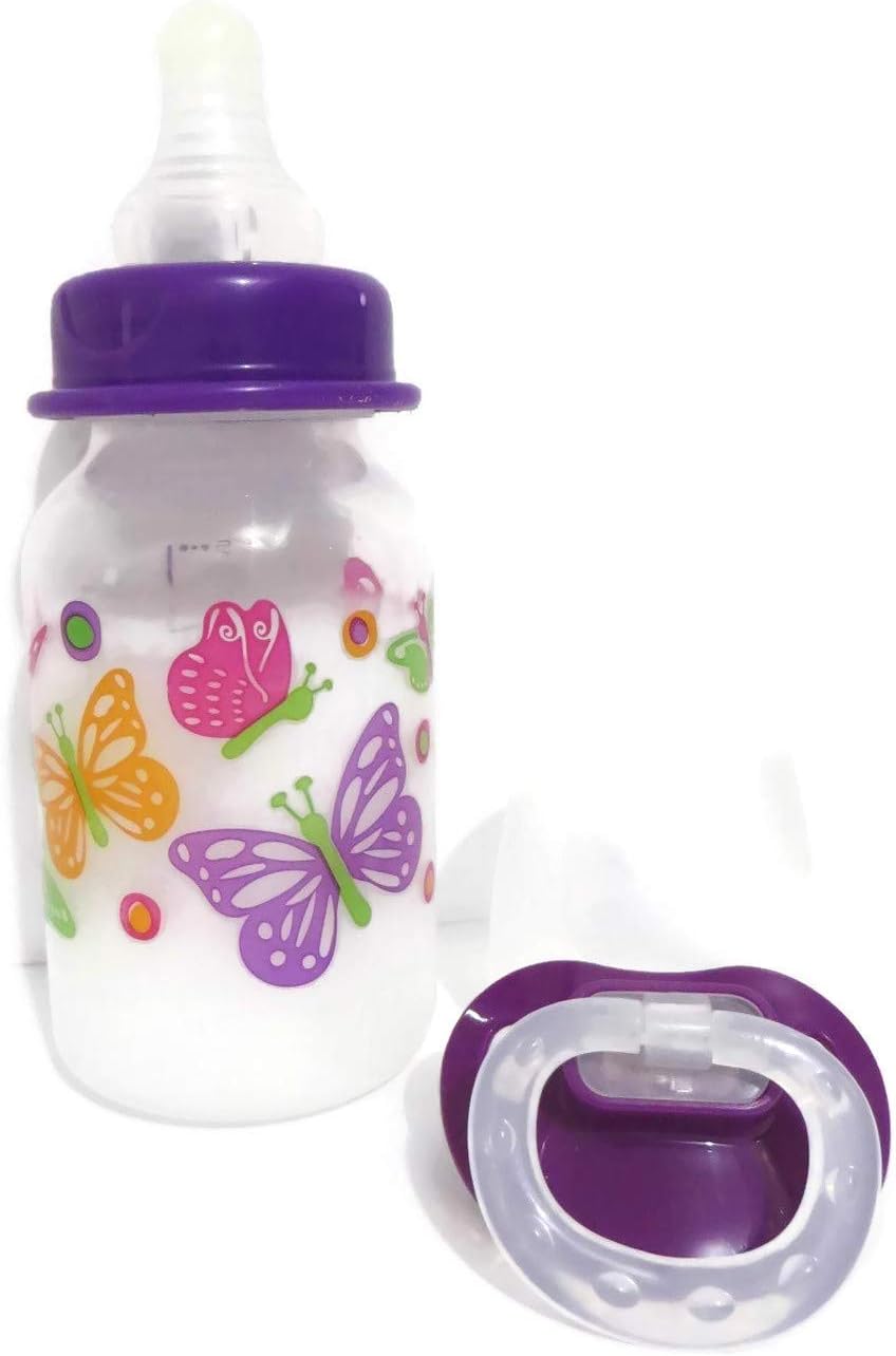 Reborn Doll Bottle 5oz Fake Milk Pretty Cute Girl Designs Vary + Pacifier with Putty Kit + Instructions + This is A Prop - NOT A Toy- OOAK