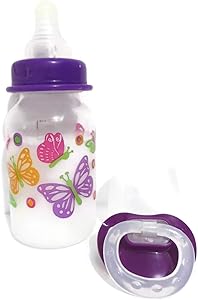 Reborn Doll Bottle 5oz Fake Milk Pretty Cute Girl Designs Vary + Pacifier with Putty Kit + Instructions + This is A Prop - NOT A Toy- OOAK