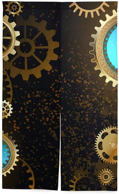 Amazon Tinzzeros のれん おしゃれ 黒のスチームパンク背景金真鍮歯車 デザイナー 小窓用 中華風 個性 自宅用 かわいい 玄関 レストラン お部屋の模様替え 突っ張り棒付き 幅70 丈1 のれん オンライン通販