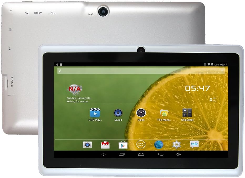 DanCoTek 7" Quad Core A33 Android 4.4.2 Bluetooth WiFi Capacitive Touch HD 1024600 Dual Camera Tablet PC 8GB (White)