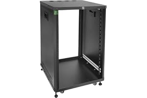 RIVECO POMU 18U Stereo & Server Rack with Caster Wheels, Rolling Network Cabinet, Open Frame for 19 inches Audio Video Music Recording & IT Equipment, Obtuse Angel, Lifting Handle
