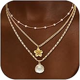 Gold Sea Shell Necklace Layered Charm Necklace for Women Boho Summer Seashell Beach Starfish Necklaces 14k Pearl Chain Surfer Jewelry Beach Vacation Essentials