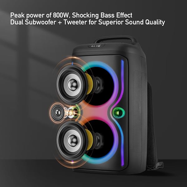 WMQ KARAOKE MACHINE WITH 2 WIRELESS MICROPHONES FOR ADULTS,PORTABLE KARAOKE SPEAKER WITH 2 X 6.5” SUBWOOFERS AND PULSED LIGHTS,BACKPACK AND CARRY-ON DESIGN FOR FAMILY GATHERINGS AND OUTDOOR ACTIVITIES