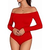 MANGOPOP Women's Off The Shoulder Long Sleeve Short Sleeve Bodysuit Sexy Backless Body Suit Tops