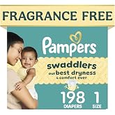 Swaddlers Diapers, Size 1 (8-14 lbs), 198 Count, Fragrance Free, Hypoallergenic, Absorbent, Pediatrician Recommended, Skin Safe