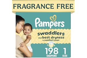 Pampers Swaddlers Diapers, Size 1 (8-14 lbs), 198 Count, Fragrance Free, Hypoallergenic, Absorbent, Pediatrician Recommended,