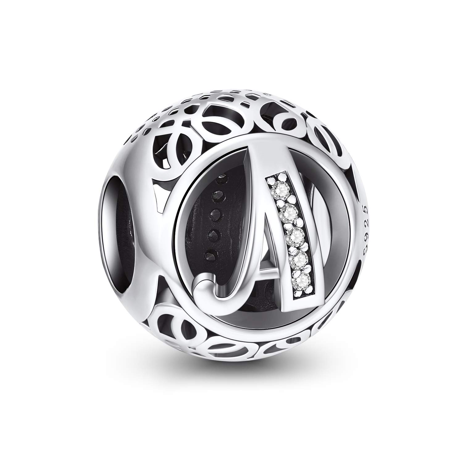 NINGAN Letter Alphabet Charm 925 Sterling Silver Charms Fits European Bracelets Compatible (A)
