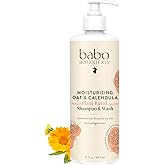 Babo Botanicals Moisturizing Oat & Calendula 2-in-1 Shampoo & Wash – Gentle Cleansing for Dry or Sensitive Skin – Safe for Baby, Toddler, Kids & Family – Lightly Scented – Vegan