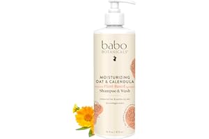Babo Botanicals Moisturizing Oat & Calendula 2-in-1 Shampoo & Wash – Gentle Cleansing for Dry or Sensitive Skin – Safe for Baby, Toddler, Kids & Family – Lightly Scented – Vegan