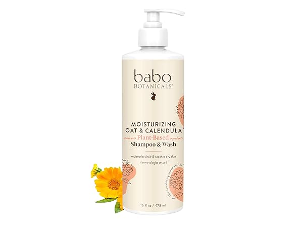 BABO BOTANICALS MOISTURIZING OAT & CALENDULA 2-IN-1 SHAMPOO & WASH – FOR DRY OR SENSITIVE SKIN – FOR ALL AGES – LIGHTLY SCENTED – VEGAN – 16 FL OZ