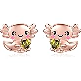 Sterling Silver Axolotl Stud Earrings Hypoallergenic Adorable 1-12 Month Birthstone Axolotl Earrings Stud Cute Animal Jewelry Gifts