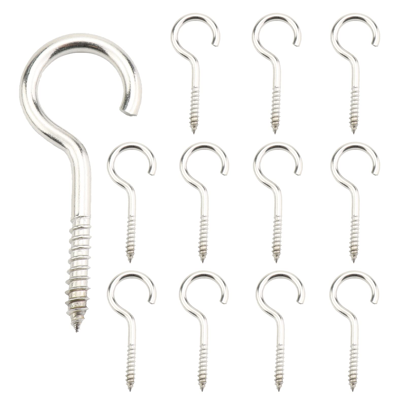 Taasmoog 12Pcs Eye Screws Hooks, M5 x 65mm Eyelet Screws Vine Eye Bolts, 304 Stainless Steel Screw Eyes Eye Shape Screws Metal Hook for Wood Arts Crafts (Silver), 6.4*2*0.42cm