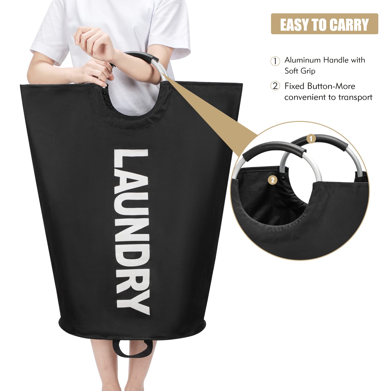 90L Large Laundry Basket, Freestanding Tall Clothes Hamper, Collapsible Laundry Bag, Black