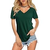 Amoretu Womens T Shirts V Neck Short Sleeve Tshirt Basic Tee Curved Hem Tops