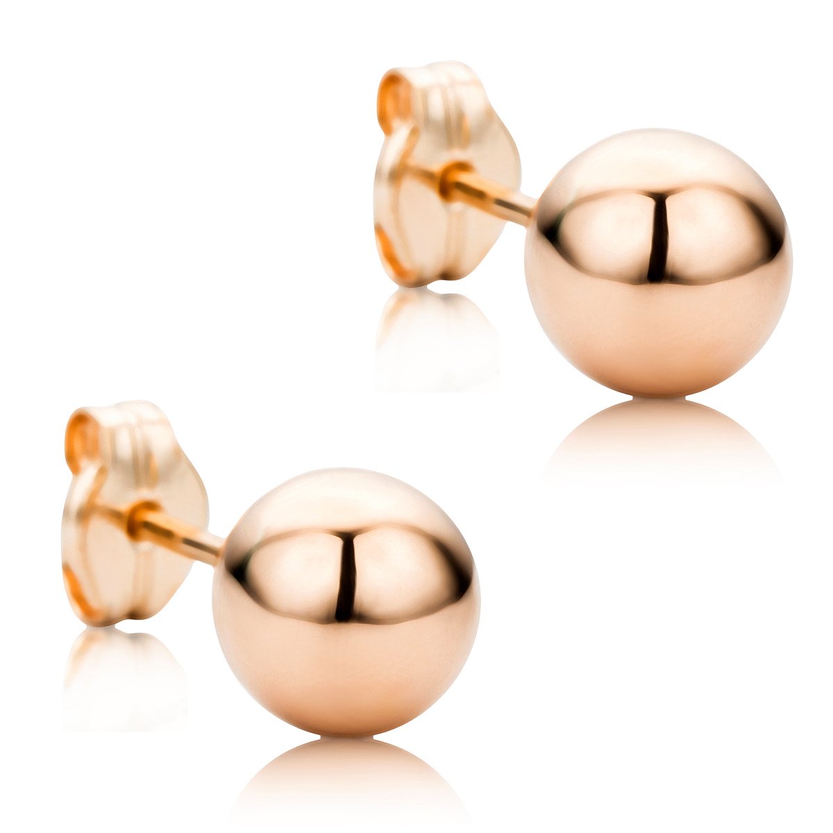 Orovi Round Rose Gold Earrings for Women in 9 Carat Gold, Hypoallergenic Earrings - Handmade studs with jewellery box