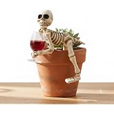 Halloween Skeleton Decor, Skull Wine Holder for Flower Pots Outdoor | Durable resin skeleton ornament with a wine glass, ideal for Halloween and gothic decor.