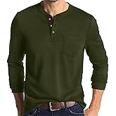 Lexiart Mens Fashion Henley Shirts Long Sleeve Button Cotton T-Shirt with Pocket