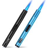 LcFun 2 Pack Torch Lighters Refillable Butane Lighter with Visible Fuel Window, Windproof Adjustable Jet Flame Long Lighters for Candle, Grill, BBQ, Camping, Fireworks (Butane NOT Included)