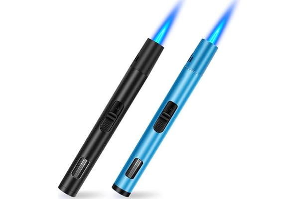 Butane Torch Lighter 2 Pack Pen Torch BBQ Lighter Refillable Gas Lighter Long Reach Windproof Lighters for Candle Barbeque Fi