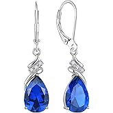 Blaniy Teardrop Dangle Drop Earrings 925 Sterling Silver Leverback Created Gemstone Earrings Birthstone Jewelry for Women