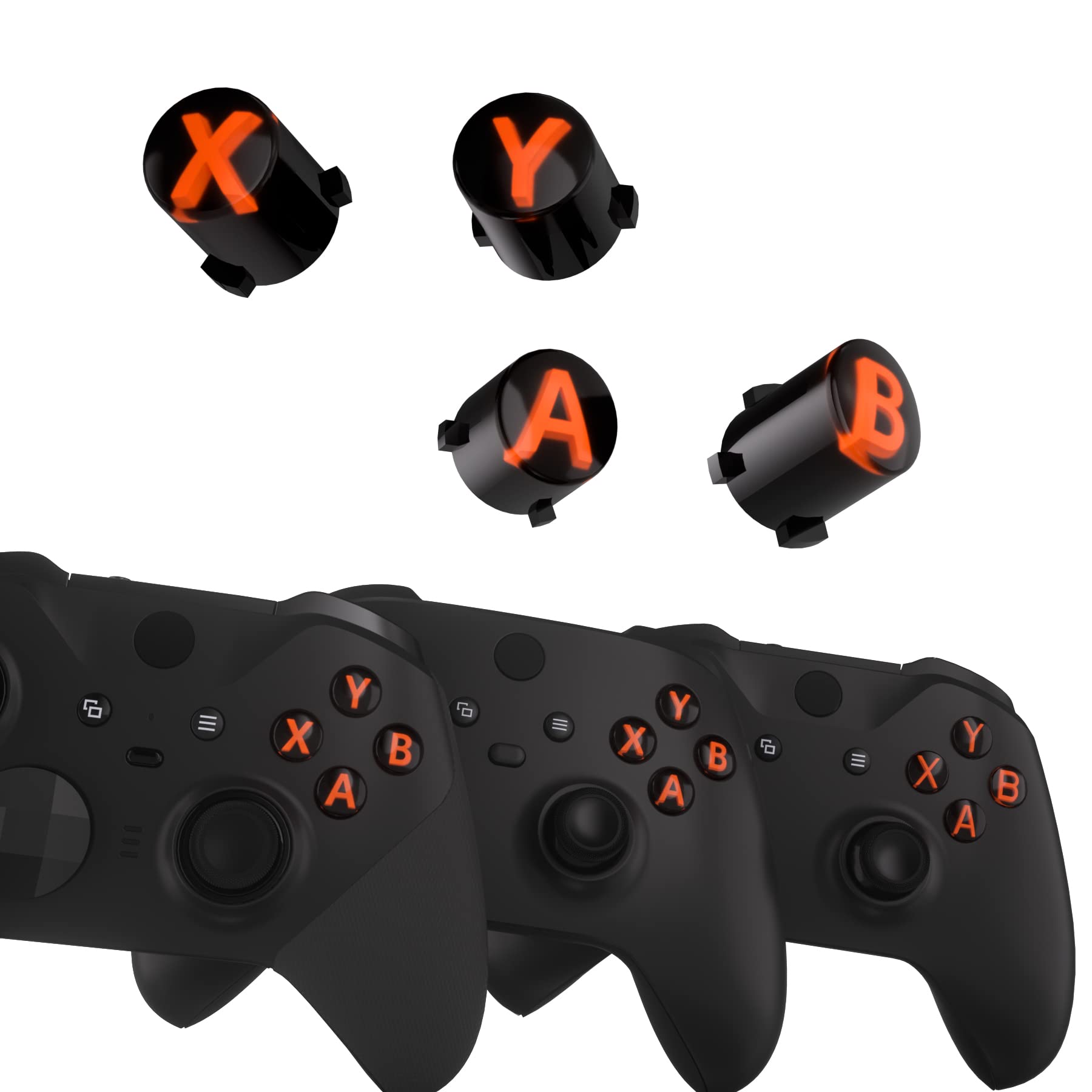 eXtremeRate ABXY Buttons for Xbox Elite Controller Series 2 Core, Elite Serie 1 Replacement Parts, Three-Tone Action Buttons for Xbox Series X/S, for Xbox One S/X Controller-Black & Clear & Orange