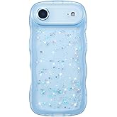 ZTOFERA for iPhone Air Case,Cute Curly Wave Case with Star Glitter,Clear Shiny Bling Soft TPU Shockproof Phone Protecive Cover for Women Girls-Blue
