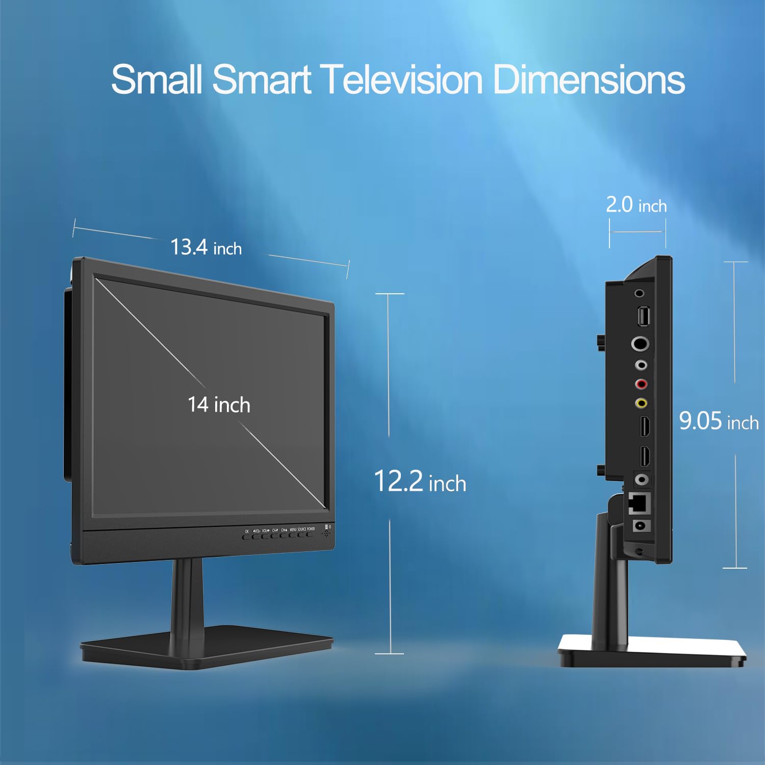 Feihe 14 inch Small Smart TV Built-in APP, HD Flat Screen Android TV with ATSC Tuner for Home, Kitchen, RV Camper
