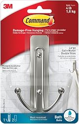 Command Bathroom Large Double Hook Satin Nickel with Adhesive Strips view 1