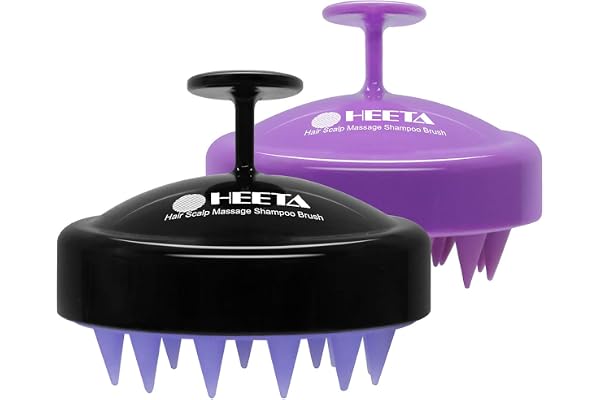 HEETA 2 Pack Hair Scalp Massager Shampoo Brush, Hair Scalp Scrubber with Soft Silicone, Wet and Dry Hair Detangler (Black & P