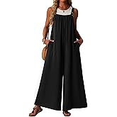 Lepunuo Womens Casual Jumpsuits Summer Boho Wide Leg Rompers Sleeveless Overalls Pleated Jumpers with Pockets