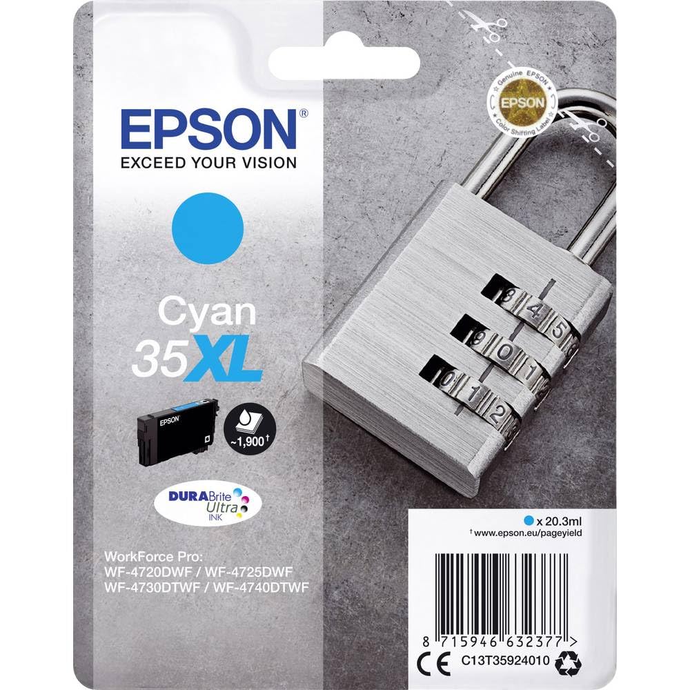 Epson 35XL Cyan Padlock High Yield Genuine Ink, Claria Photo HD Ink Cartridge