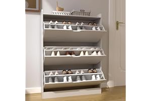 Noliven White Shoe Storage Cabinet with Flip-Down Drawers, Wooden Compact Shoe Organizer, Free Standing Storage Cabinet, for 