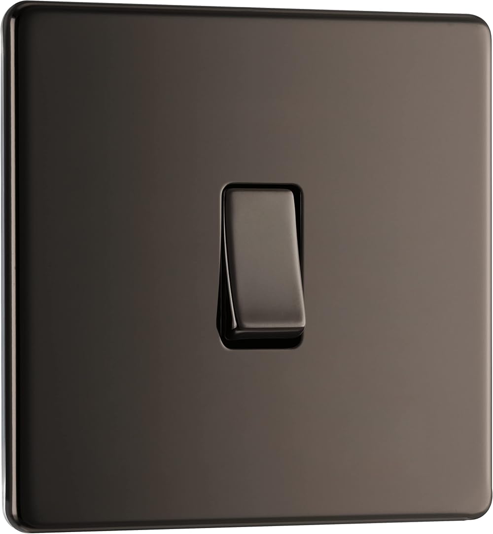 BG Electrical Single Wall Light Switch 2 Way Screwless Front Plate Black Nickel