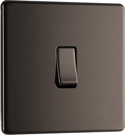 BG Electrical Single Wall Light Switch 2 Way Screwless Front Plate Black Nickel
