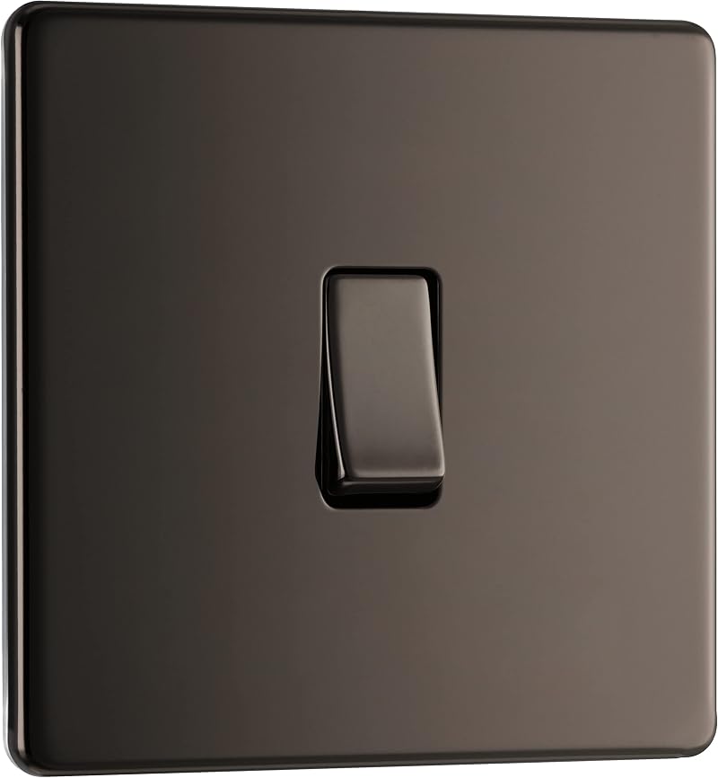 BG Electrical Single Wall Light Switch 2 Way Screwless Front Plate Black Nickel