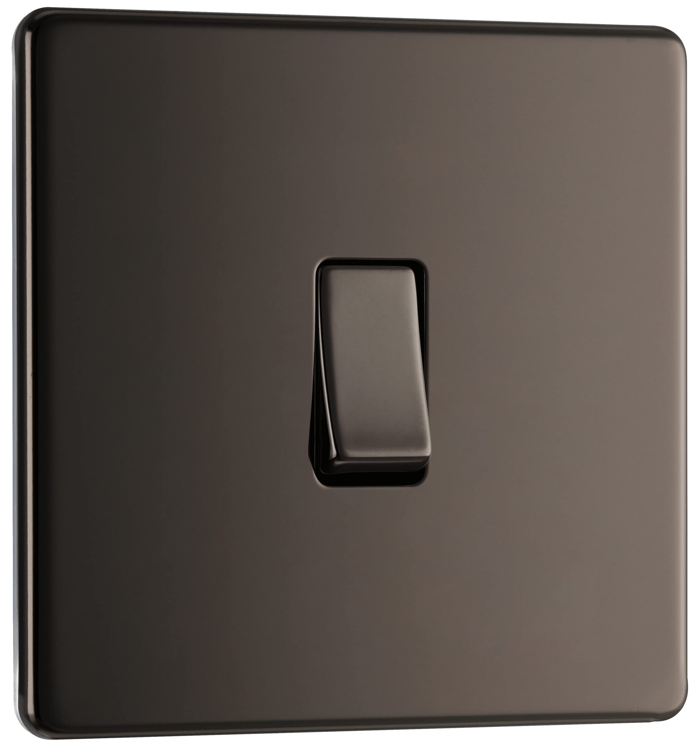 BG Electrical Single Wall Light Switch, 2 Way, Screwless Front Plate, Slim Profile, Premium Flatplate, Black Nickel, 20A, 16AX, FBN12 — image 1