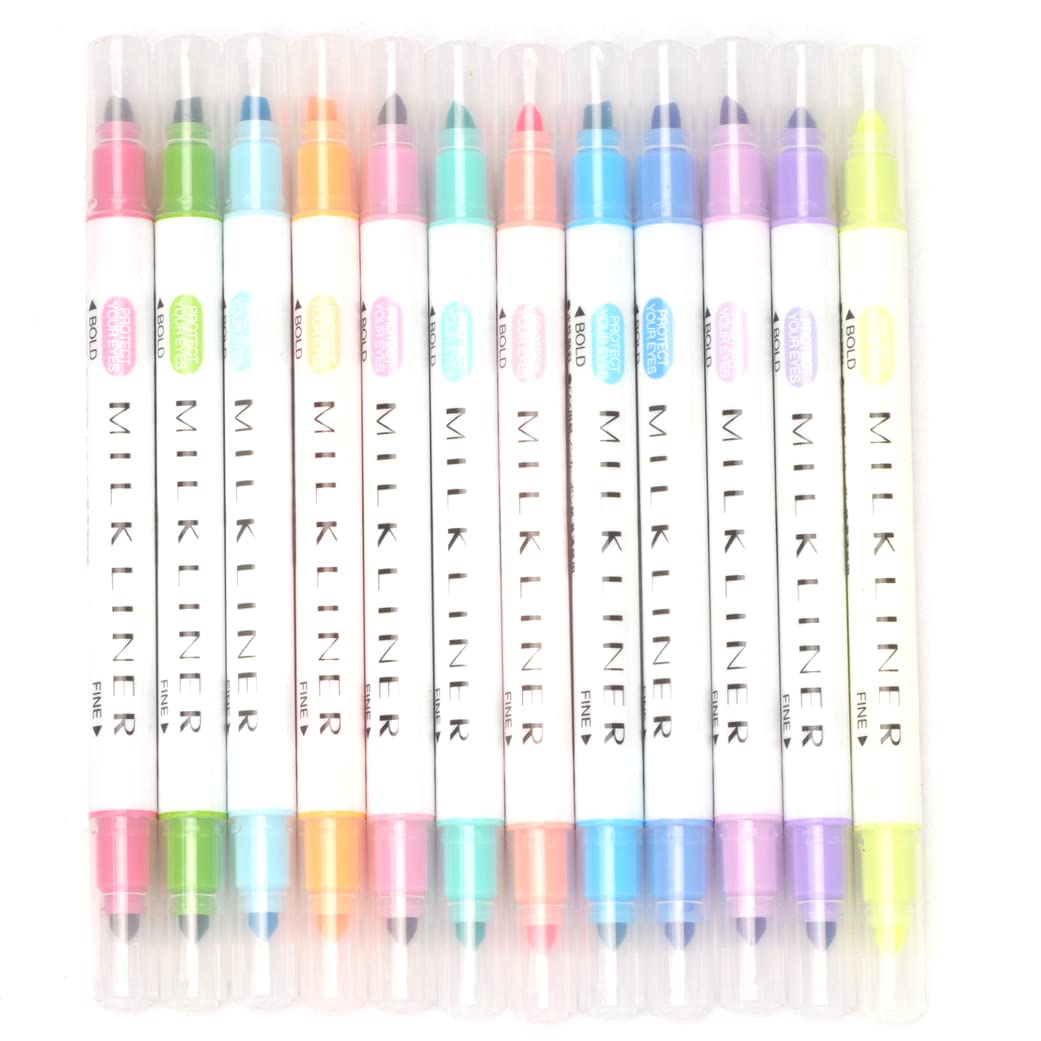AyeVision 12 Pieces Highlighters Double Head Pen Chisel Tip Nib Assorted Colors Markers Felt tips Double-end Felt Tip Highlighter Pen Pastel Highlighters