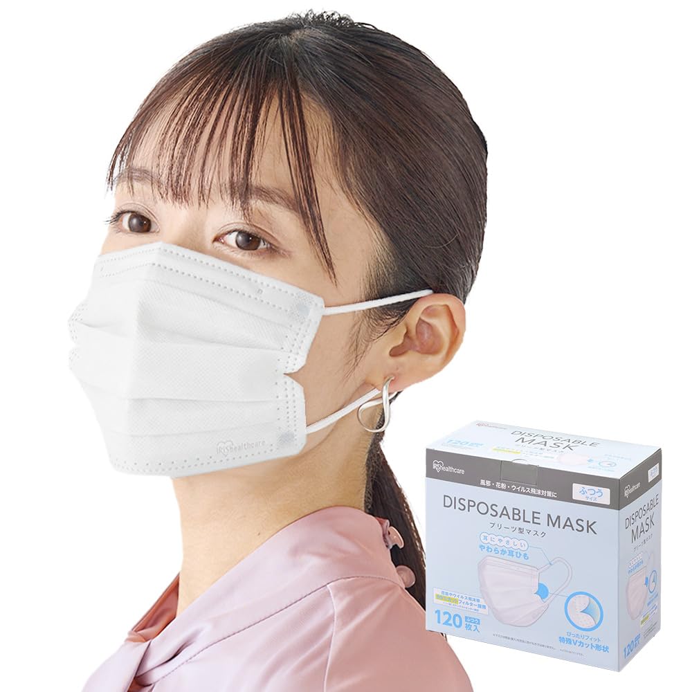 [アイリスオーヤマ] ディスポーザブル 不織布 プリーツ型マスク ふつうサイズ 120枚商品画像