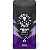 Death Wish Coffee Co. Whole Bean Espresso Roast - Extra Kick of Caffeine - Organic, Fair Trade, Arabica and Robusta Coffee Be