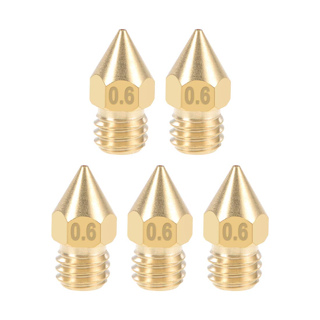 sourcing map 0.6mm 3D Printer Nozzle Head M6 Thread Replacement, Brass 5pcs