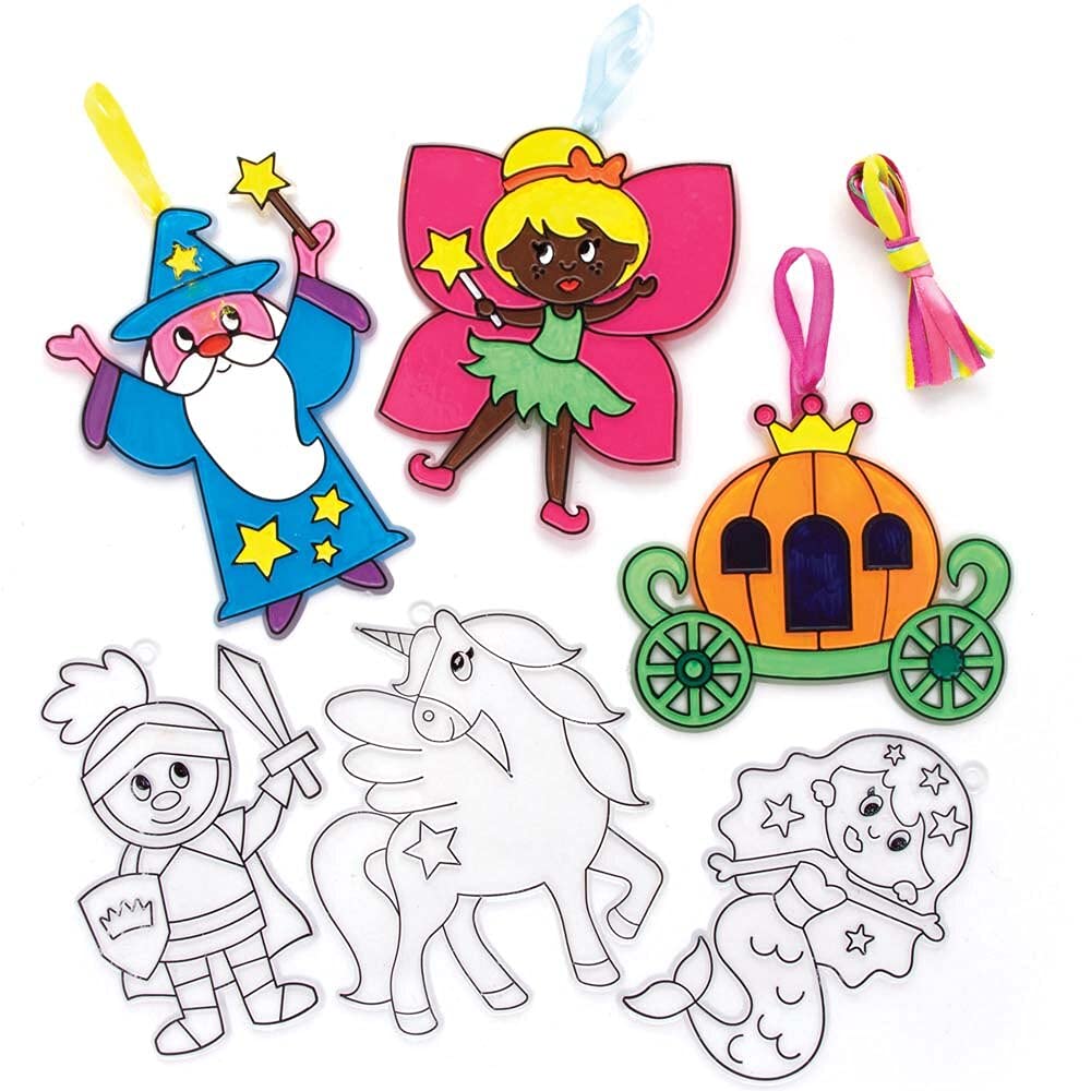 Baker Ross FE512 Fairy Tale Suncatcher Craft - Pack of 10, Stained Glass Effect For Kids to Decorate and Display for Arts and Craft Activities