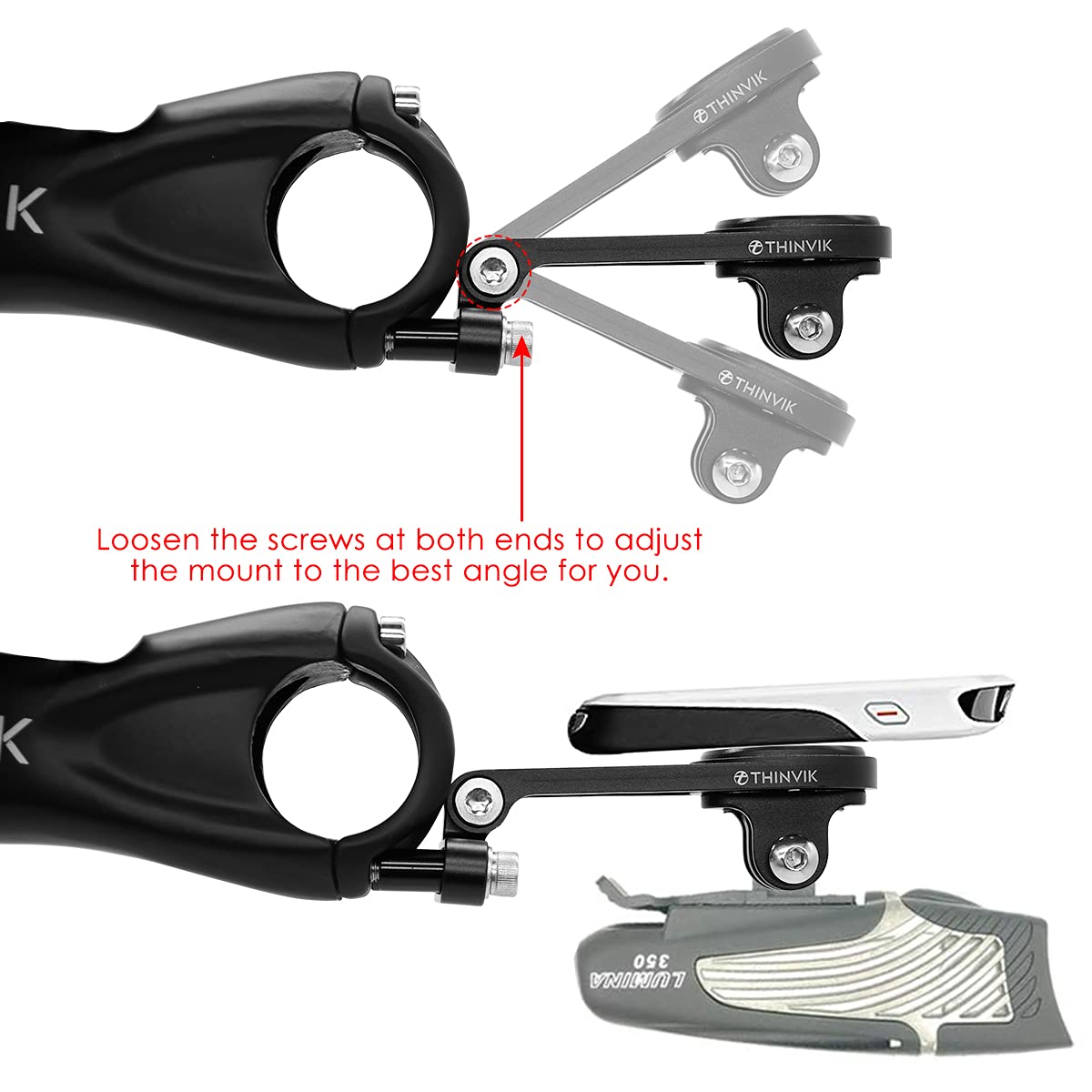 Thinvik Out-Front Extended Mount&Bike Computer Mount for Garmin,Adjustable Angle Combo Mount for Garmin Edge 1040 1030 840 830 540 530 130 - CNC Aluminum Alloy