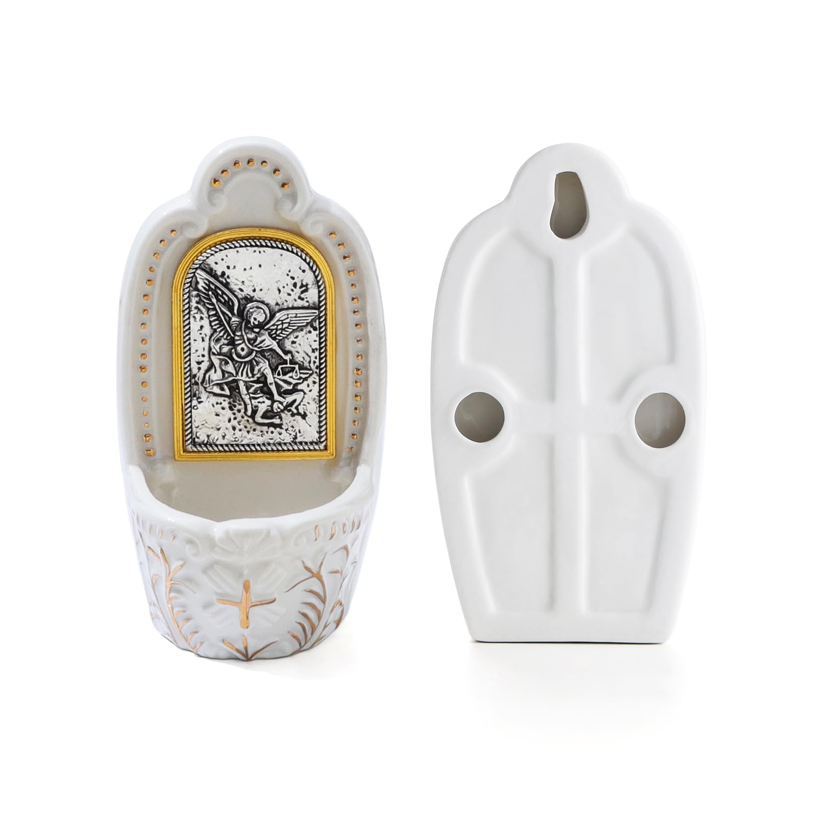 KOMI Saint Michael The Archangel Holy Water Fonts for Home Church Wall Hanging Decor Catholic Gifts 5 1/2 Inch