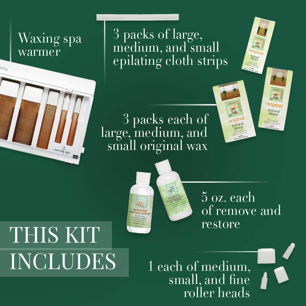 Clean + Easy Roll On Wax Kit (120V) - Complete Waxing Face and Body Hair Removal, Wax Roller Kit for Flawless Skin, Top Pick for Estheticians