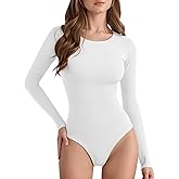 TRENLIVER Womens Long Sleeve Body Suits Crew Neck Thong Bodysuits Shirts Trendy Fall Going Out Tops Y2k 2025