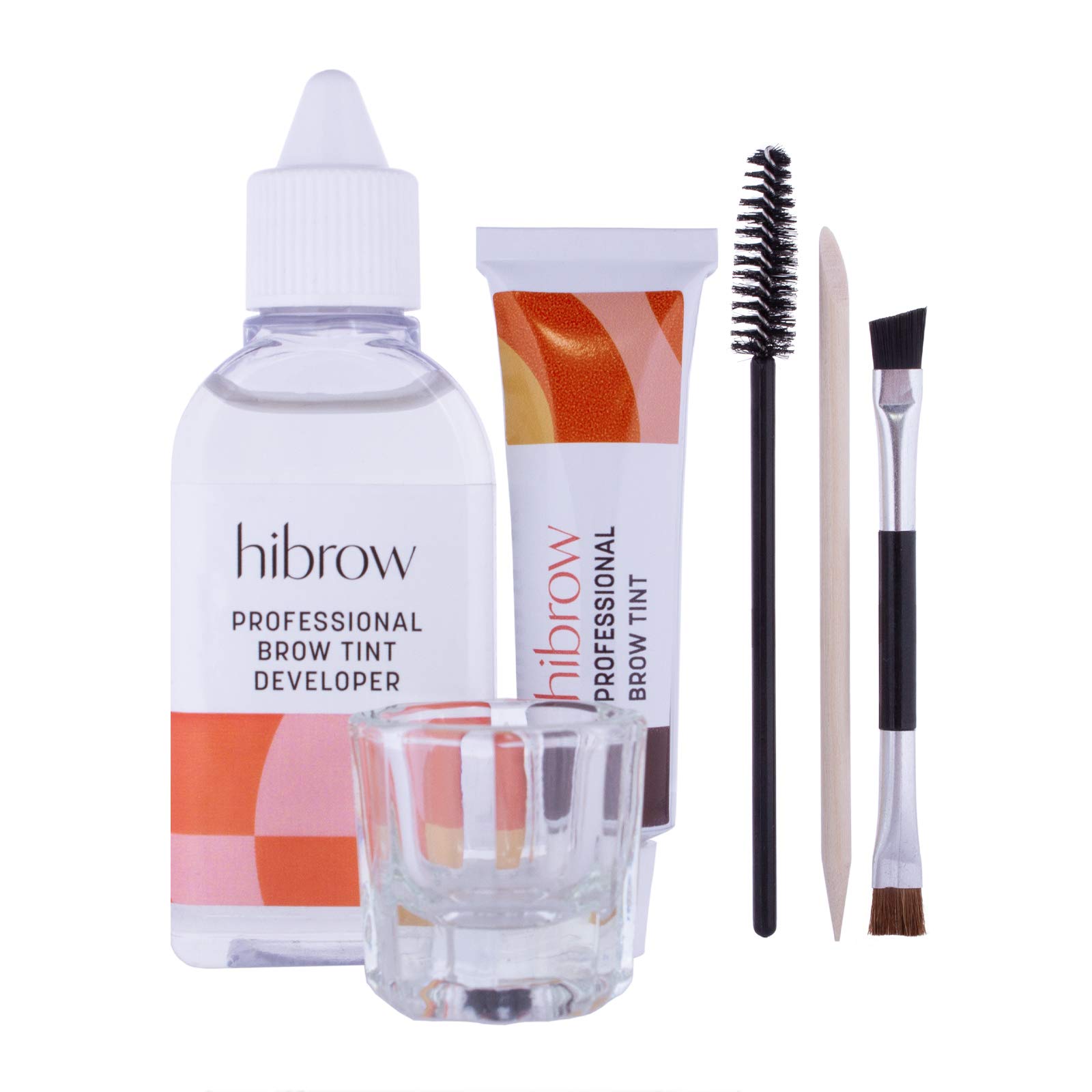 Hi Brow Professional Tinting Kit - Eyebrow Dye Full Size Set - 15ml Tint, 50ml Tint Developer, Glass Mixing Dish, Dual End Brush, Mascara Wand, Orange Wood Stick (Light Charcoal)