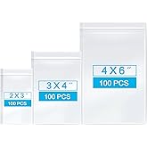 Aubeco 300 Pack Small Clear Plastic Bags, 3 Assorted Sizes, Zip Storage Baggies for Jewelry, Beads, Pills, Crafts, 2 Mil Thick, 2x3 3x4 4x6 Inch