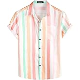 VATPAVE Mens Striped Summer Shirts Casual Button Down Short Sleeve Beach Stylish Untucked Hawaiian Shirts