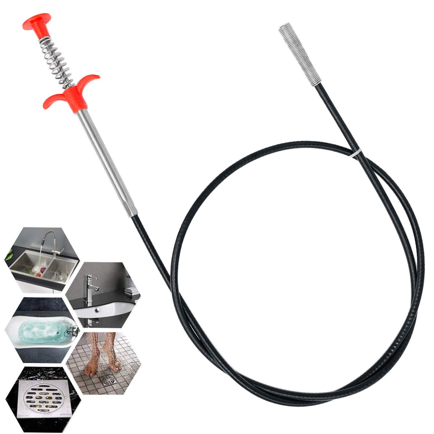 62in/160cm Flexible Grabber Pickup Tool, Drain Unblocker Claw, Extra Long Drain Snake Reacher Tool for Bathroom Toilet Kitchen Plug Hole