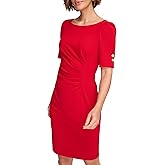 DKNY Women's Button Short Sleeve Ruched Sheath Dress